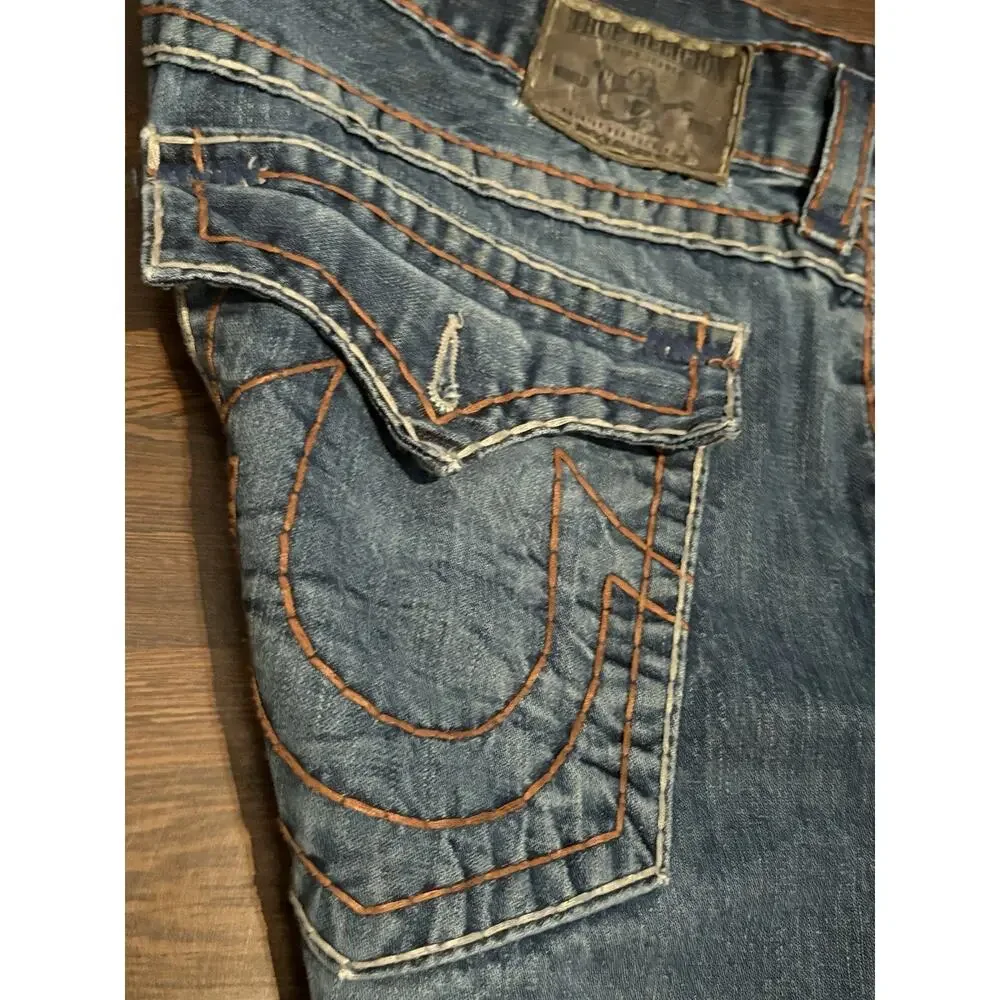 TRUE RELIGION Mens - Ricky Blue Brown Super T Jeans in TXD DK Hideout 40x31